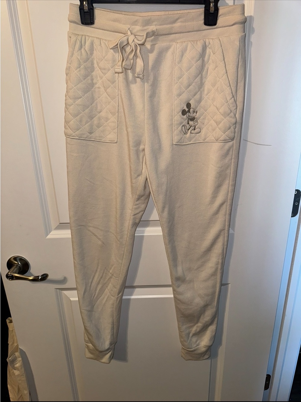 Disney Cream Quilted Pocket Joggers with Embroidered Mickey